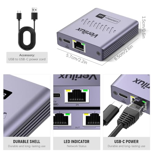 Verilux® 1000Mbps RJ45 Gigabit Ethernet Splitter 1 to 2 Adapter Network Extender Connector Cable for PC TV Box 2 PCS Verilux® 1000Mbps RJ45 Gigabit Ethernet Splitter 1 to 2 Adapter Network Extender Connector Cable for PC TV Box 2 PCS